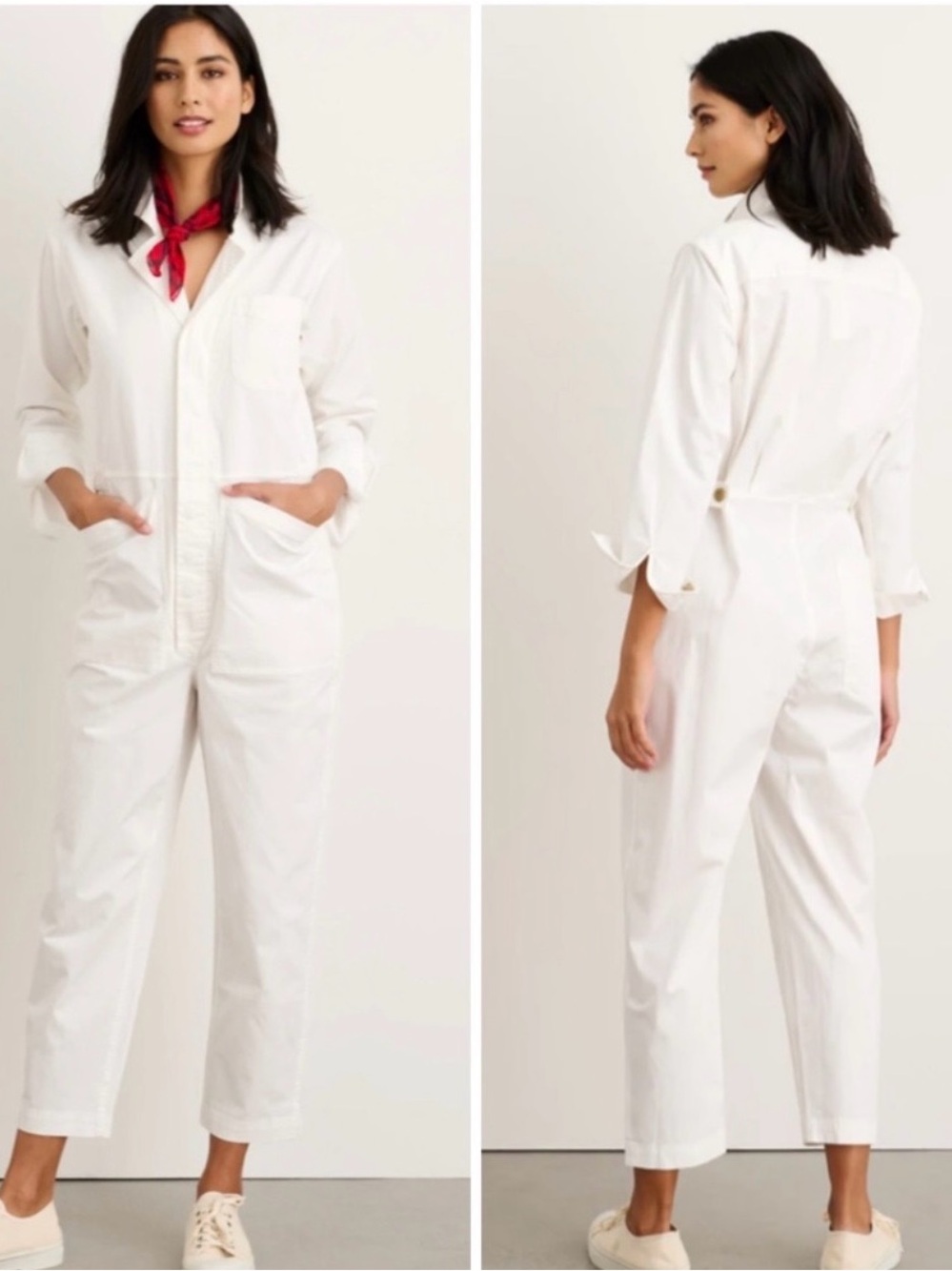 Alex Mill Standard Long Sleeve Cotton Jumpsuit  in Natural White